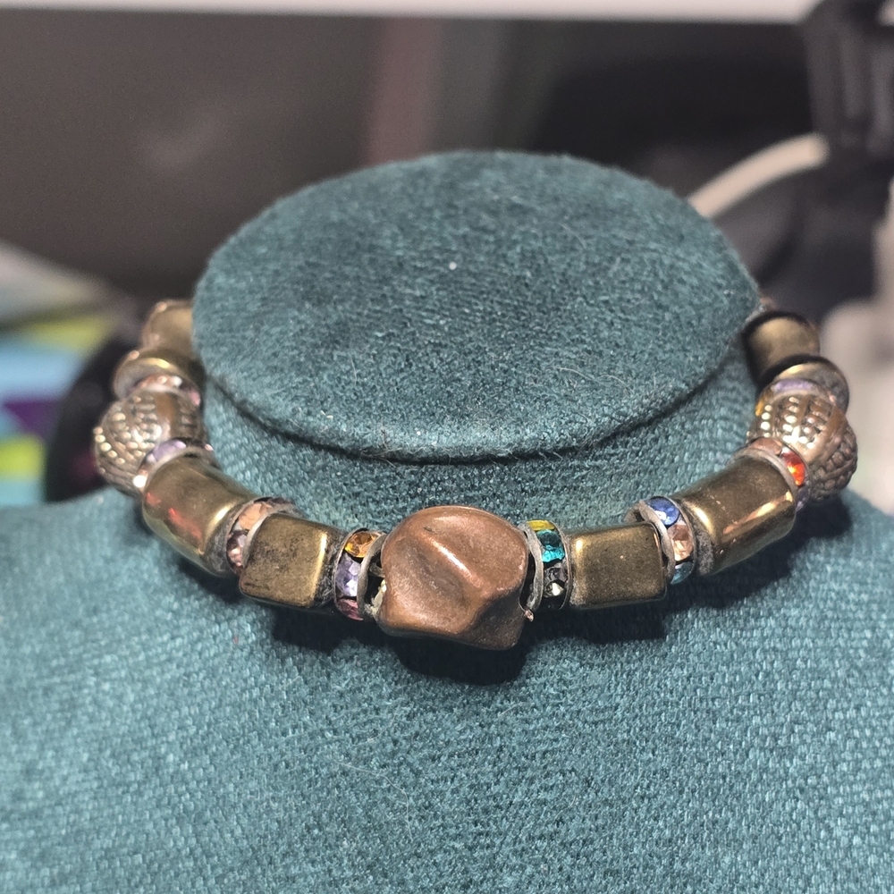 Bronze-Tone Stretch Bracelet with Multicolor Crystal Accents